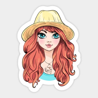 Girl in hat with red hair Sticker